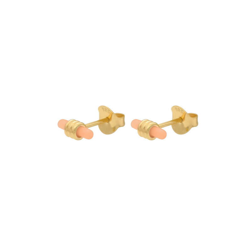 Damen Gold Ohrring Stecker mit Pfirsich farbenem Resin Bar