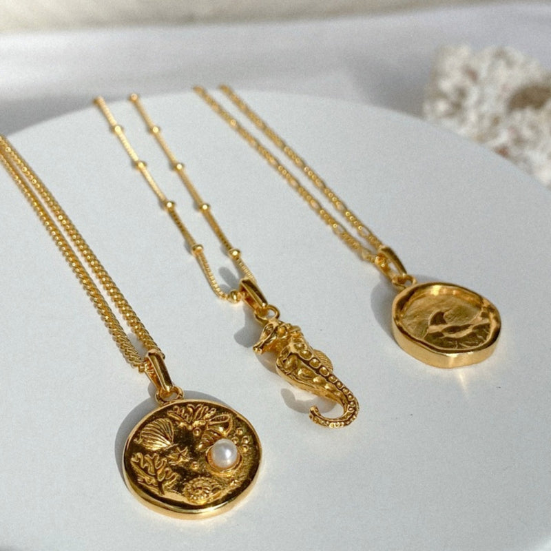 float Halsketten Anhänger Gold "Wellen Coin"