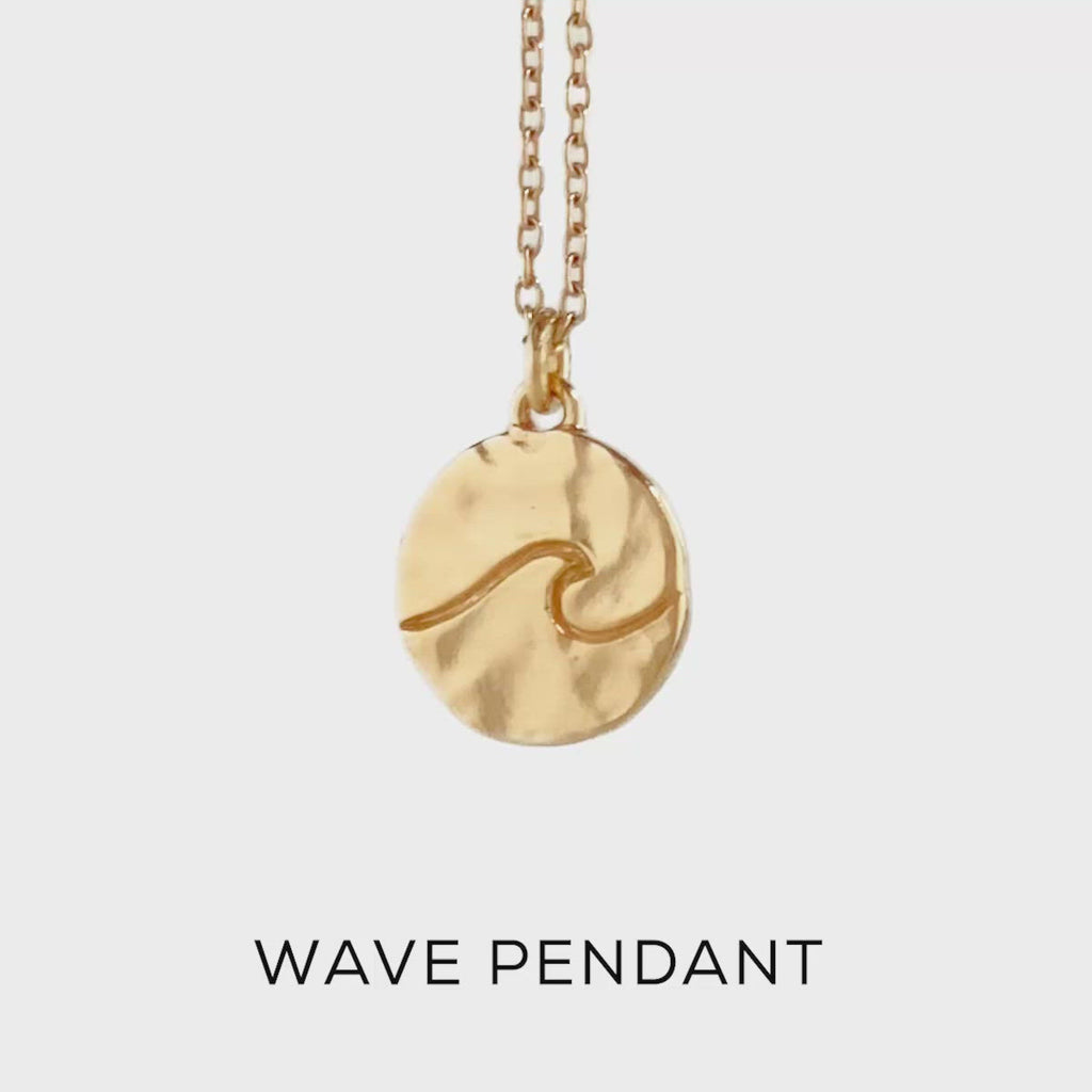 Damen Gold Halskette mit Wellen Anhänger