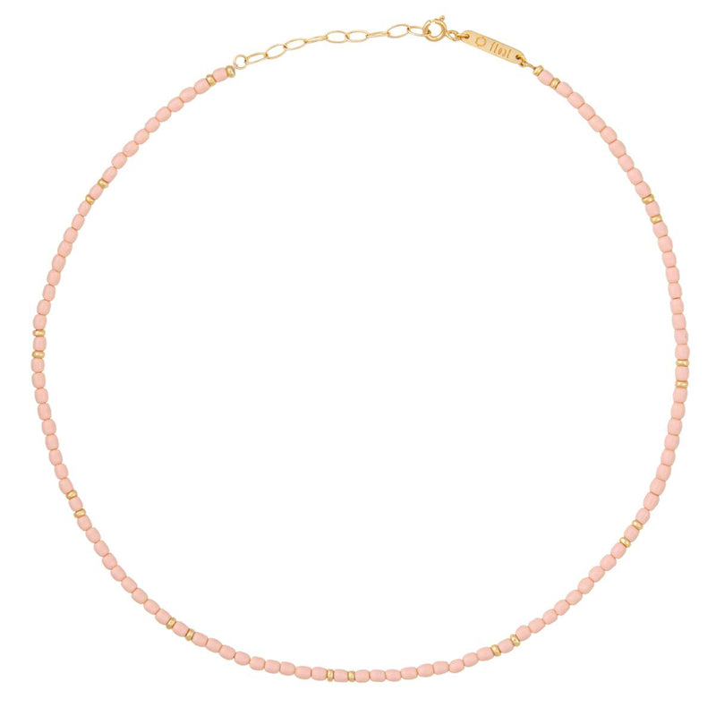 Damen Gold Perlen Halskette mit rosé farbenen Perlen