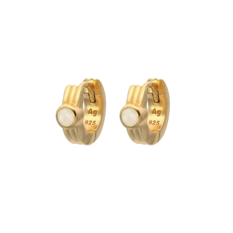 Damen Huggie Ohrring Gold mit weißer Perle