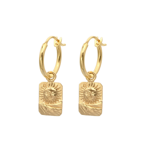 Damen Creolen Gold Ohrring mit Sonnen Anhänger
