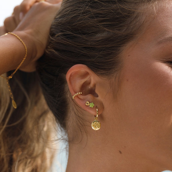 Damen Gold Ohrring Anhänger mit Weltkarten Motiv