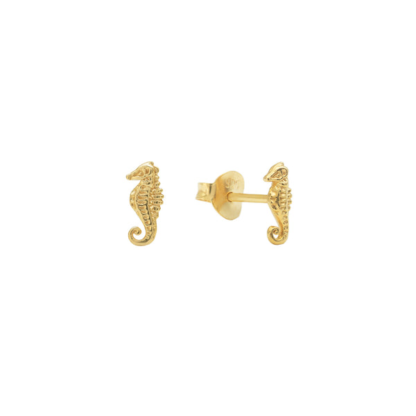 Damen Gold Ohrring Stecker mit Seepferdchen Motiv