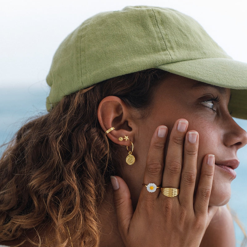 Damen Gold Ohrring Stecker mit Sonnen Motiv