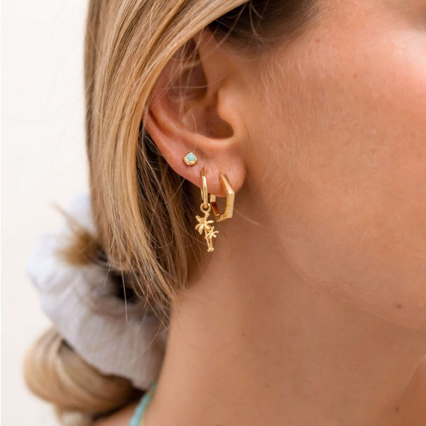 float earring pendant gold "Twin Palmtree"