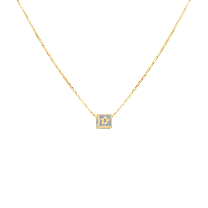 float flower cube necklace gold
