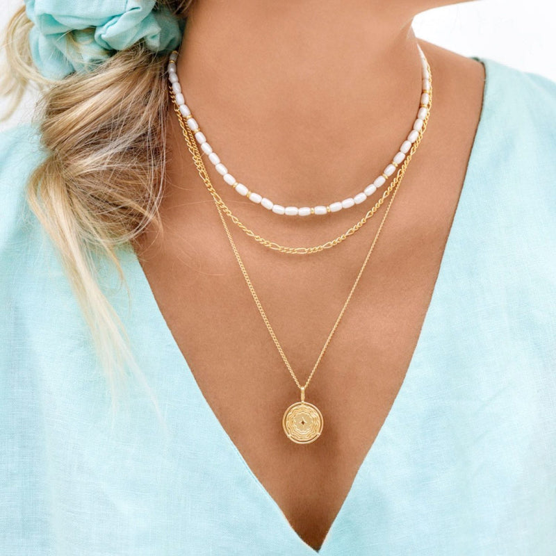 Damen Gold Perlen Halskette aus weißen Perlen