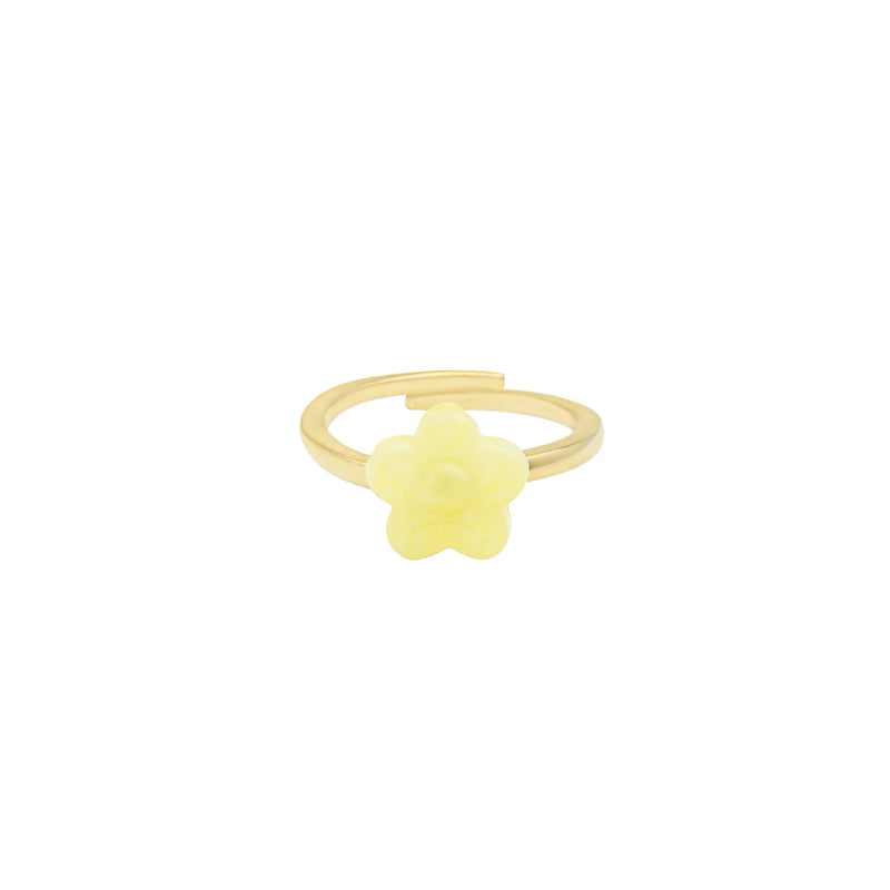 Damen Gold Ring mit gelber Blume auf der Vorderseite