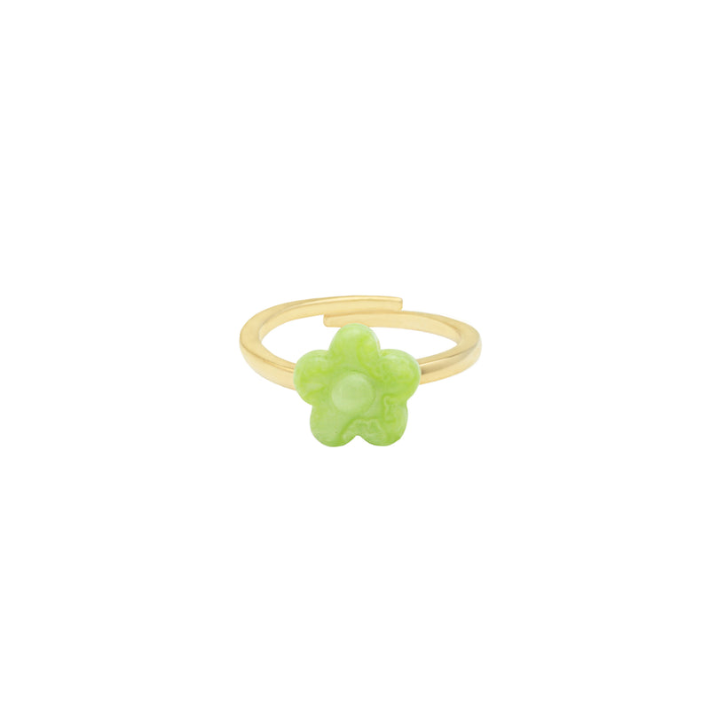 Damen Gold Ring mit grüner Blume auf der Vorderseite