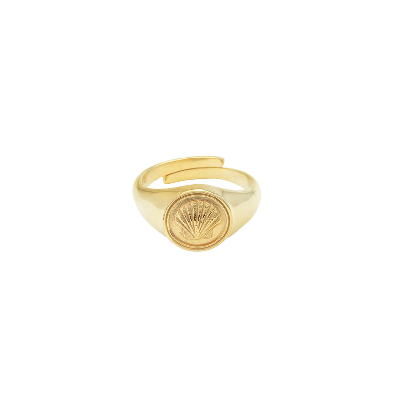 Damen Gold Ring mit Muschel auf der Vorderseite