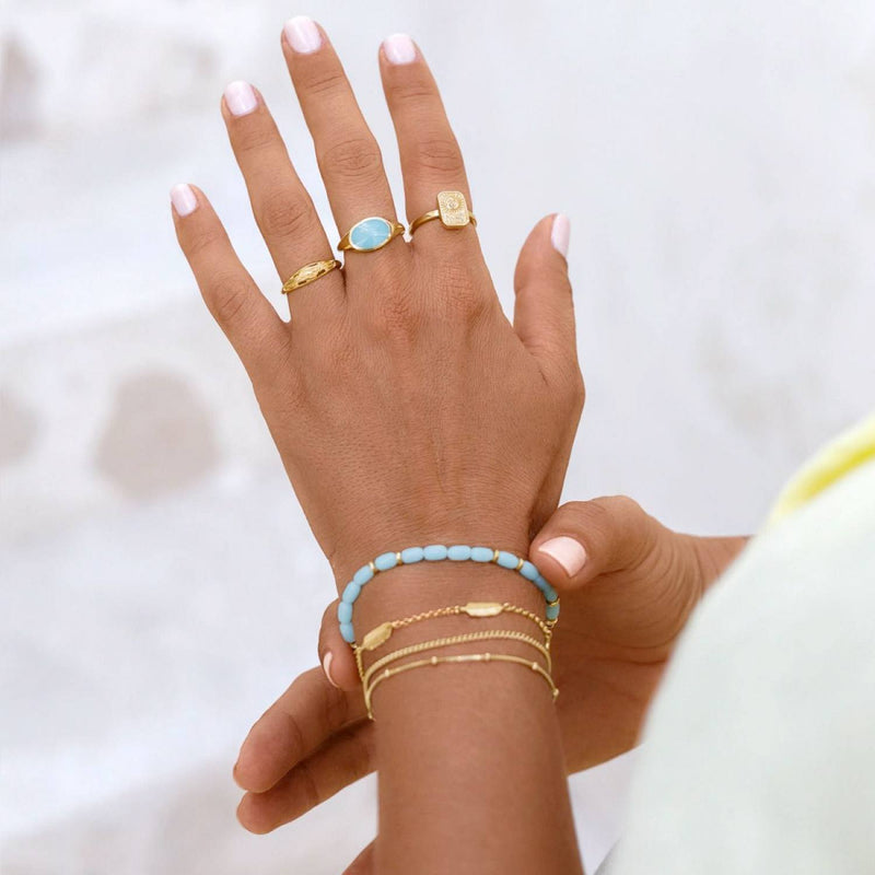 Damen Gold Ring mit türkisem Resin Inlay