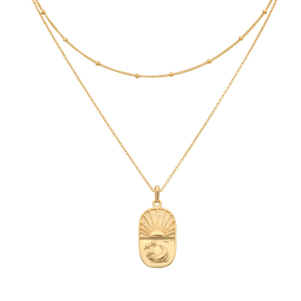 Damen Gold Halskette mit Sonne & Mond Anhänger