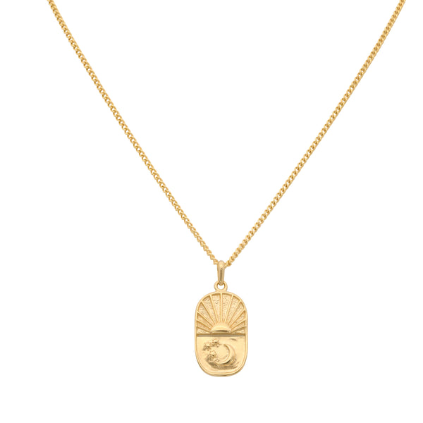 Damen Gold Halskette mit Sonne & Mond Anhänger