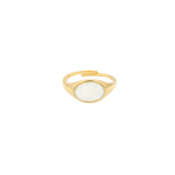 Damen Gold Ring mit weißem Resin Inlay