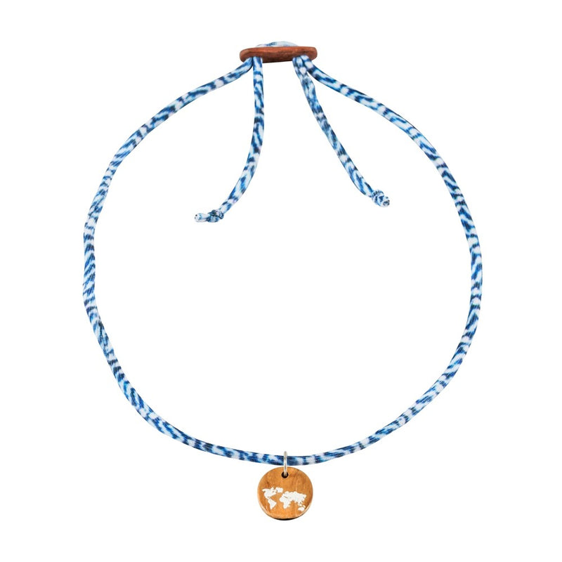 Damen Choker Halskette mit Welt Anhänger Farbe ozeanblau
